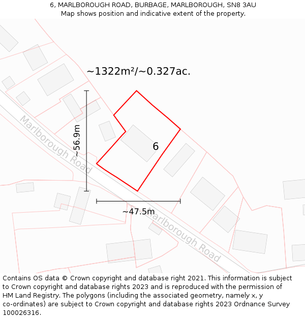 6, MARLBOROUGH ROAD, BURBAGE, MARLBOROUGH, SN8 3AU: Plot and title map