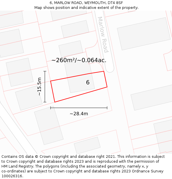 6, MARLOW ROAD, WEYMOUTH, DT4 8SF: Plot and title map