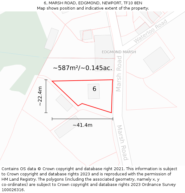 6, MARSH ROAD, EDGMOND, NEWPORT, TF10 8EN: Plot and title map