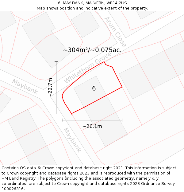 6, MAY BANK, MALVERN, WR14 2US: Plot and title map