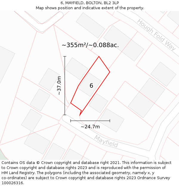 6, MAYFIELD, BOLTON, BL2 3LP: Plot and title map