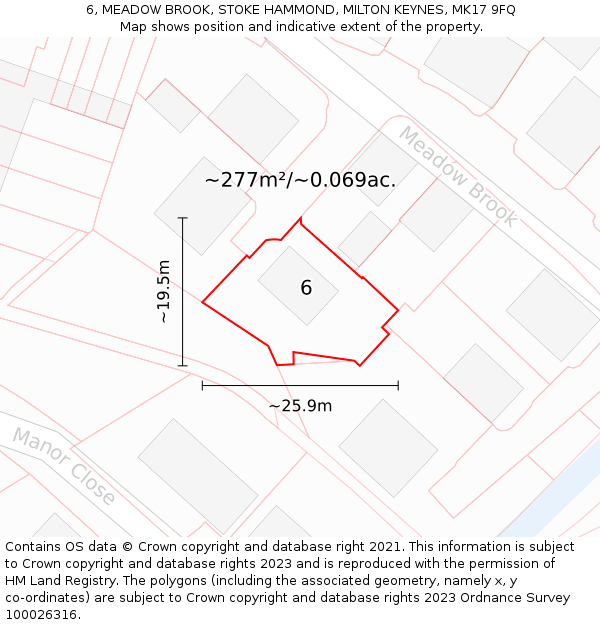 6, MEADOW BROOK, STOKE HAMMOND, MILTON KEYNES, MK17 9FQ: Plot and title map