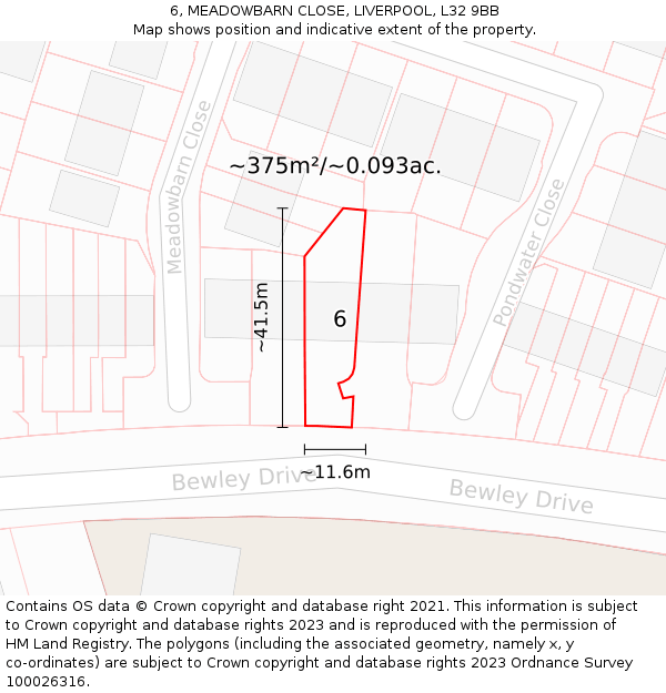 6, MEADOWBARN CLOSE, LIVERPOOL, L32 9BB: Plot and title map