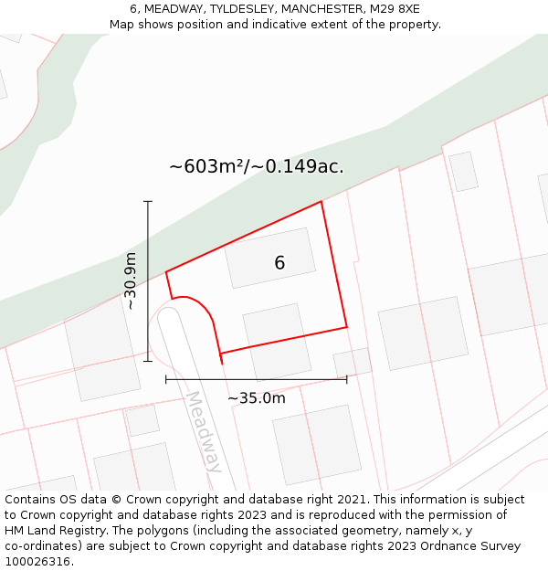 6, MEADWAY, TYLDESLEY, MANCHESTER, M29 8XE: Plot and title map