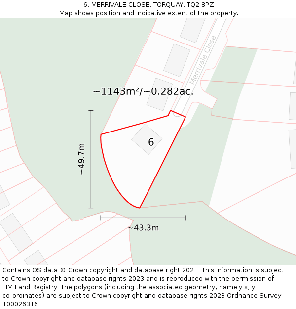 6, MERRIVALE CLOSE, TORQUAY, TQ2 8PZ: Plot and title map