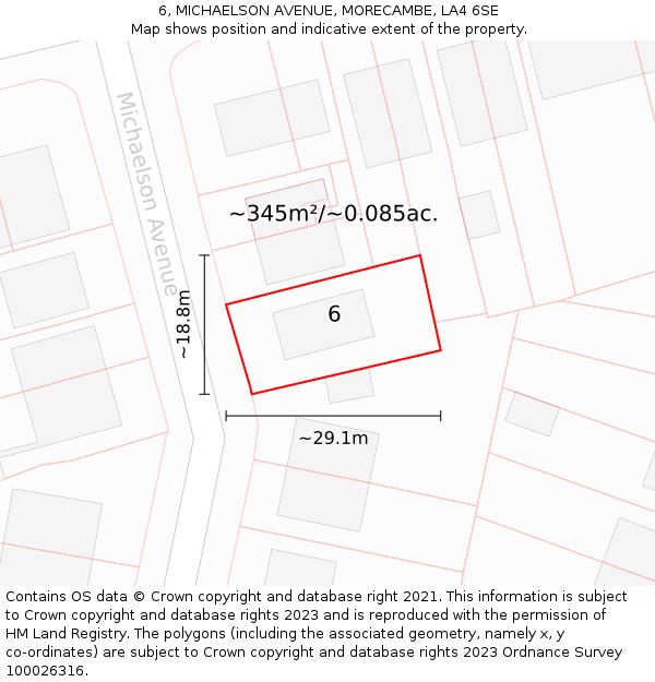 6, MICHAELSON AVENUE, MORECAMBE, LA4 6SE: Plot and title map