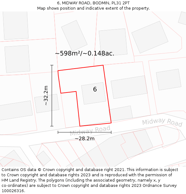 6, MIDWAY ROAD, BODMIN, PL31 2PT: Plot and title map