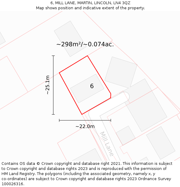 6, MILL LANE, MARTIN, LINCOLN, LN4 3QZ: Plot and title map