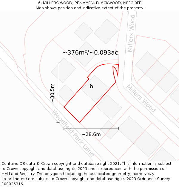 6, MILLERS WOOD, PENMAEN, BLACKWOOD, NP12 0FE: Plot and title map