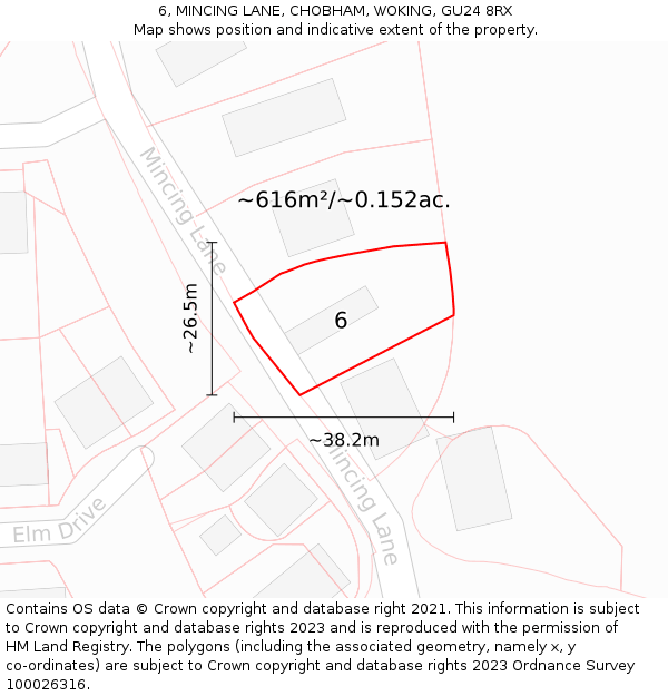 6, MINCING LANE, CHOBHAM, WOKING, GU24 8RX: Plot and title map