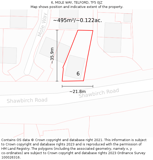 6, MOLE WAY, TELFORD, TF5 0JZ: Plot and title map