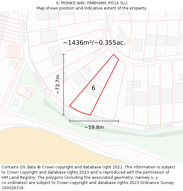 6, MONKS WAY, FAREHAM, PO14 3LU: Plot and title map