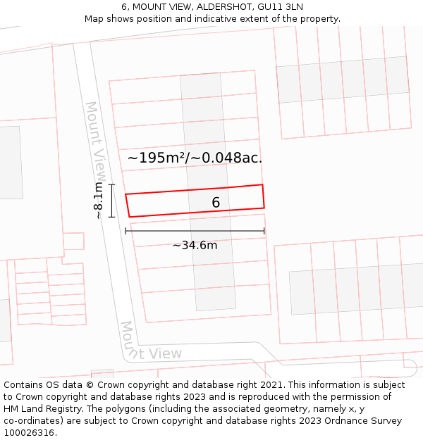 6, MOUNT VIEW, ALDERSHOT, GU11 3LN: Plot and title map