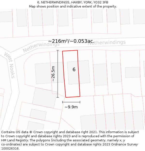 6, NETHERWINDINGS, HAXBY, YORK, YO32 3FB: Plot and title map