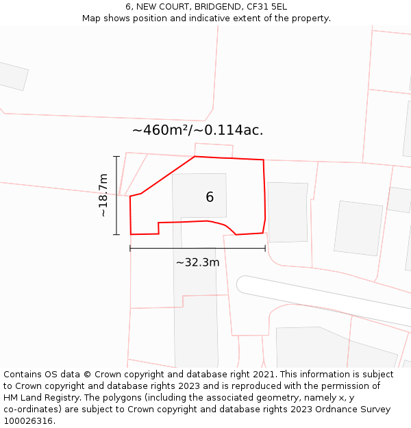 6, NEW COURT, BRIDGEND, CF31 5EL: Plot and title map