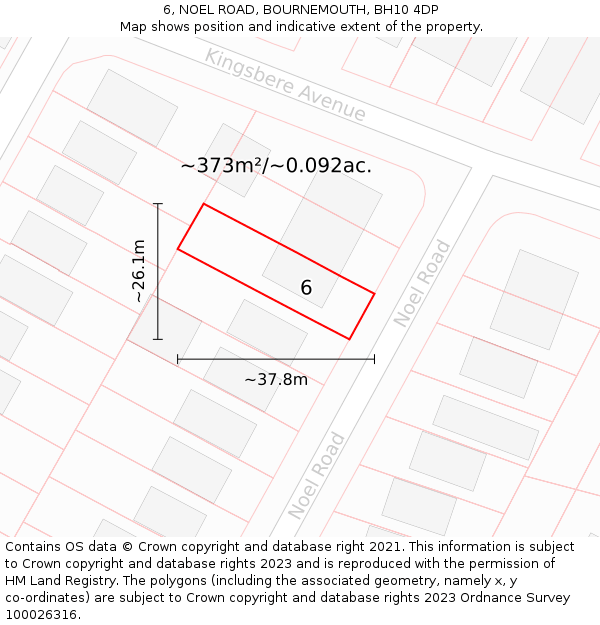 6, NOEL ROAD, BOURNEMOUTH, BH10 4DP: Plot and title map