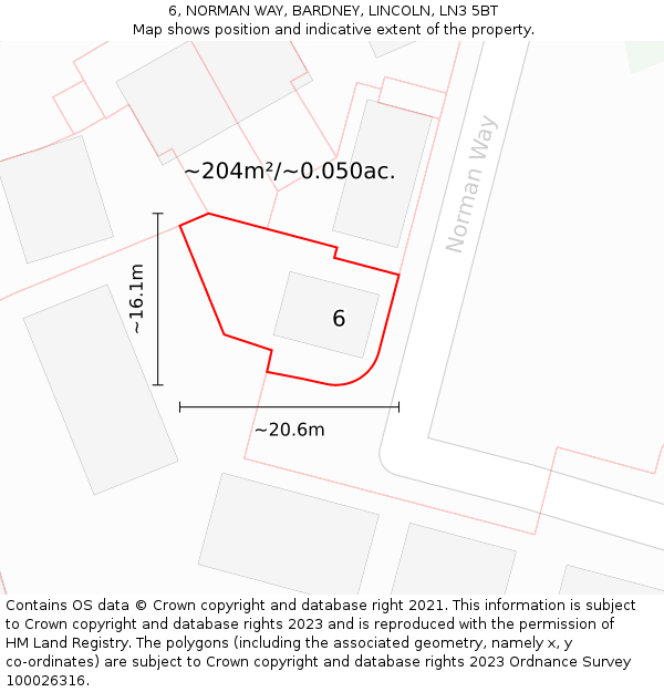 6, NORMAN WAY, BARDNEY, LINCOLN, LN3 5BT: Plot and title map