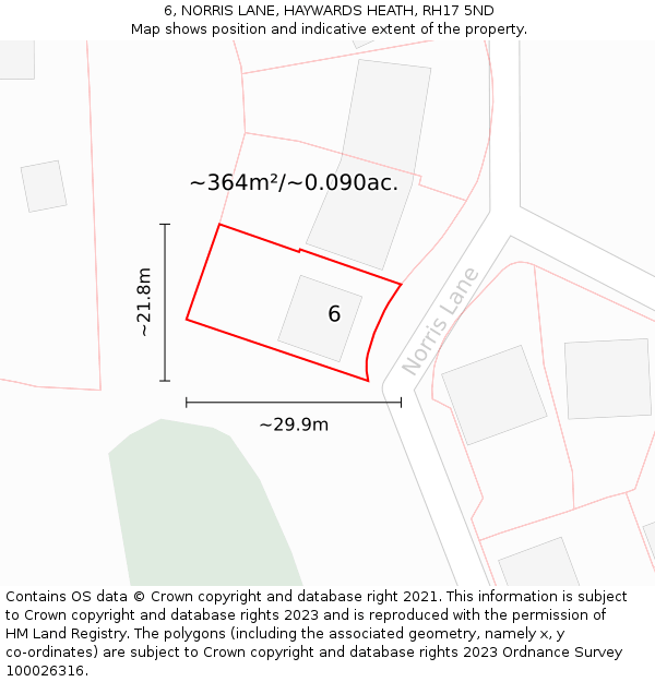 6, NORRIS LANE, HAYWARDS HEATH, RH17 5ND: Plot and title map