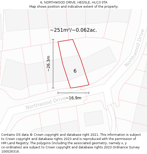 6, NORTHWOOD DRIVE, HESSLE, HU13 0TA: Plot and title map