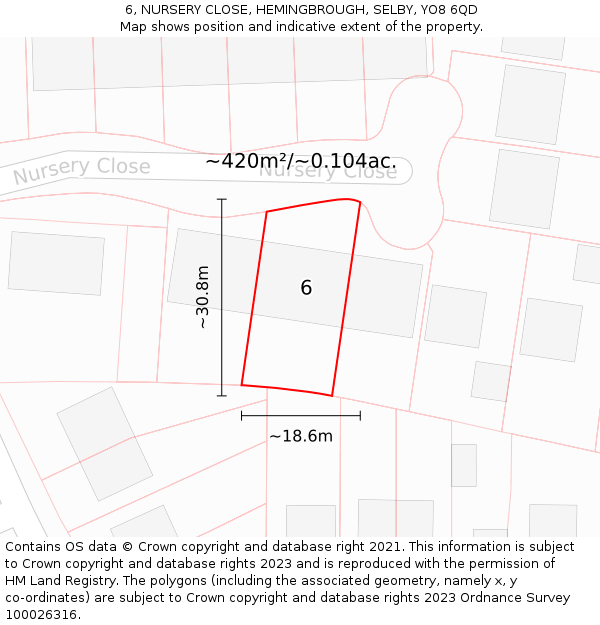 6, NURSERY CLOSE, HEMINGBROUGH, SELBY, YO8 6QD: Plot and title map