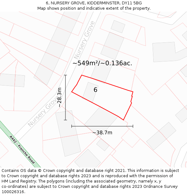 6, NURSERY GROVE, KIDDERMINSTER, DY11 5BG: Plot and title map