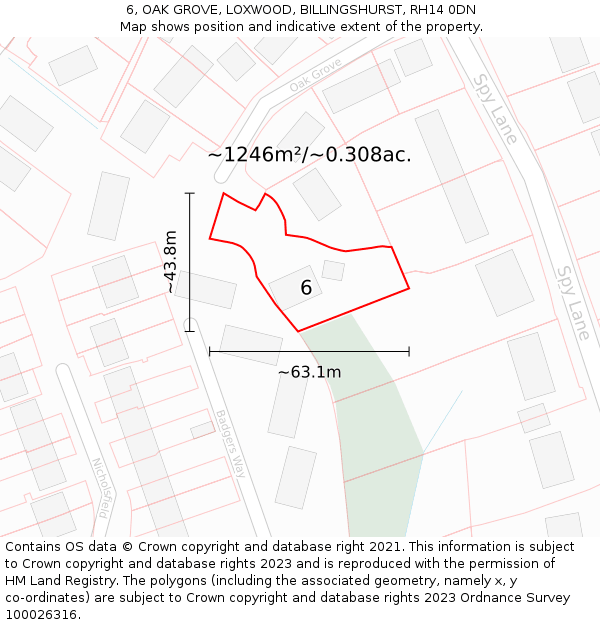 6, OAK GROVE, LOXWOOD, BILLINGSHURST, RH14 0DN: Plot and title map