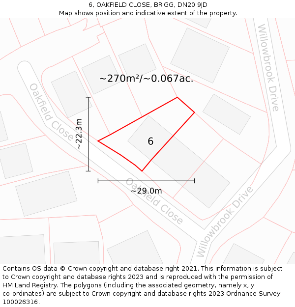 6, OAKFIELD CLOSE, BRIGG, DN20 9JD: Plot and title map