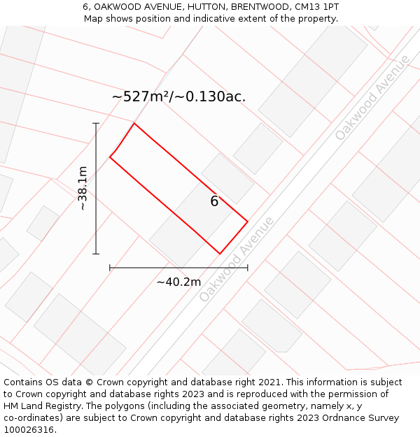 6, OAKWOOD AVENUE, HUTTON, BRENTWOOD, CM13 1PT: Plot and title map