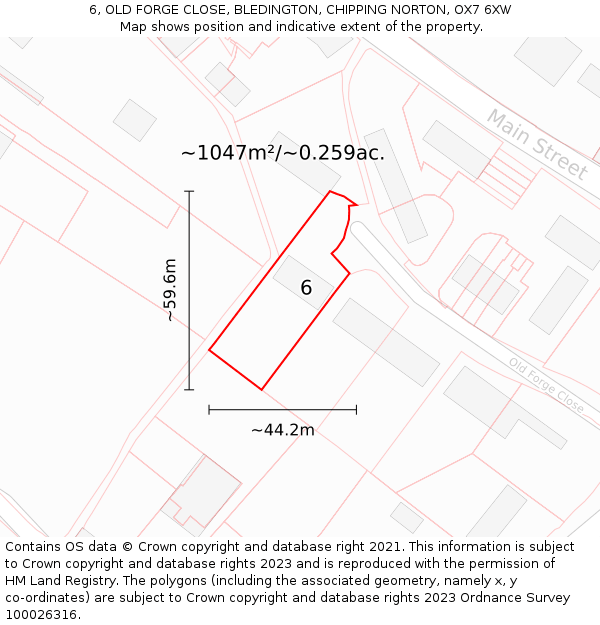 6, OLD FORGE CLOSE, BLEDINGTON, CHIPPING NORTON, OX7 6XW: Plot and title map