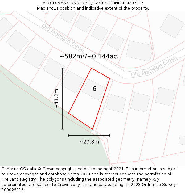 6, OLD MANSION CLOSE, EASTBOURNE, BN20 9DP: Plot and title map