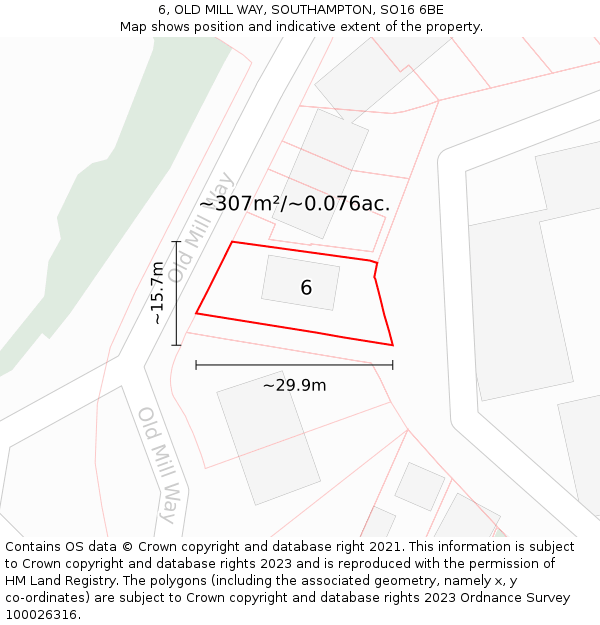 6, OLD MILL WAY, SOUTHAMPTON, SO16 6BE: Plot and title map