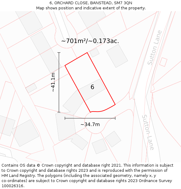 6, ORCHARD CLOSE, BANSTEAD, SM7 3QN: Plot and title map