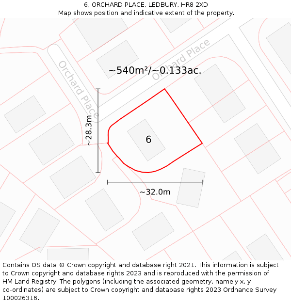 6, ORCHARD PLACE, LEDBURY, HR8 2XD: Plot and title map