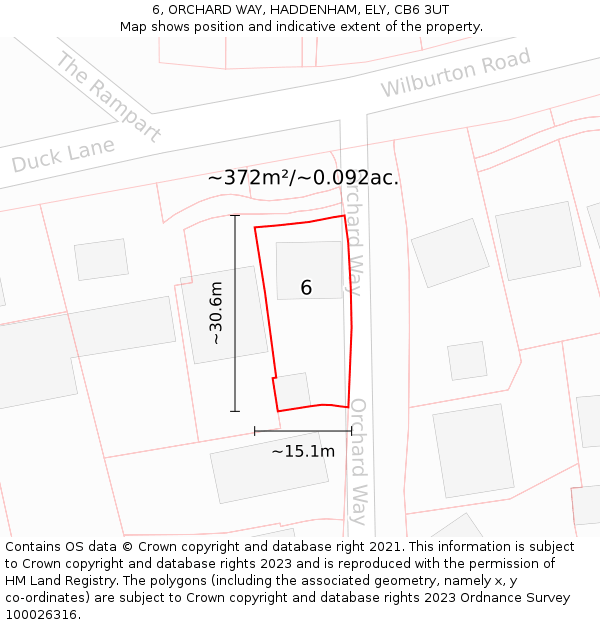 6, ORCHARD WAY, HADDENHAM, ELY, CB6 3UT: Plot and title map