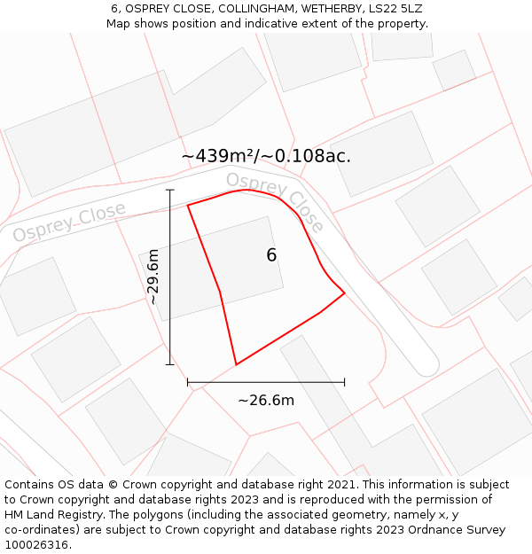 6, OSPREY CLOSE, COLLINGHAM, WETHERBY, LS22 5LZ: Plot and title map