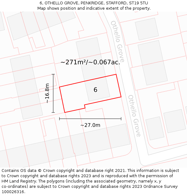 6, OTHELLO GROVE, PENKRIDGE, STAFFORD, ST19 5TU: Plot and title map