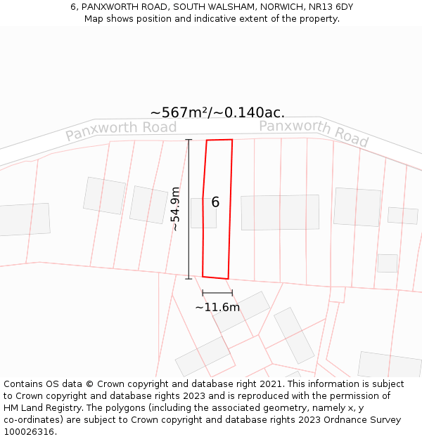 6, PANXWORTH ROAD, SOUTH WALSHAM, NORWICH, NR13 6DY: Plot and title map