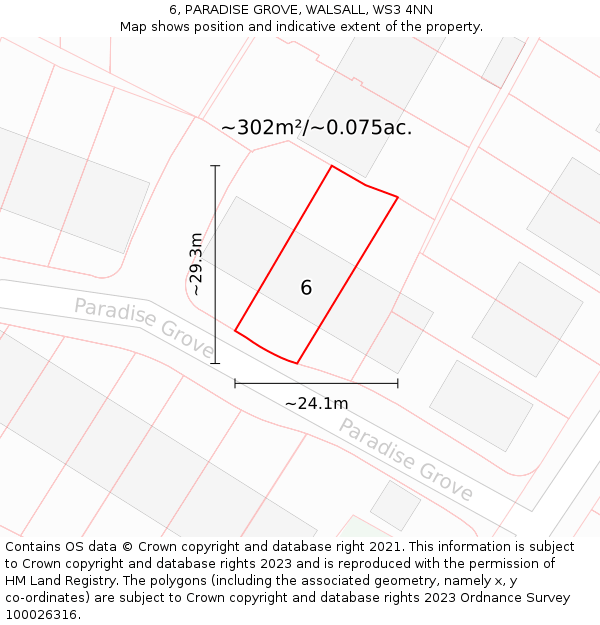 6, PARADISE GROVE, WALSALL, WS3 4NN: Plot and title map