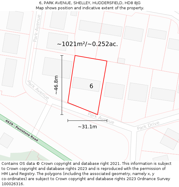 6, PARK AVENUE, SHELLEY, HUDDERSFIELD, HD8 8JG: Plot and title map