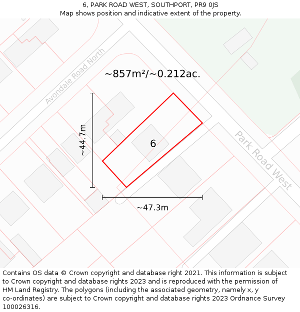 6, PARK ROAD WEST, SOUTHPORT, PR9 0JS: Plot and title map