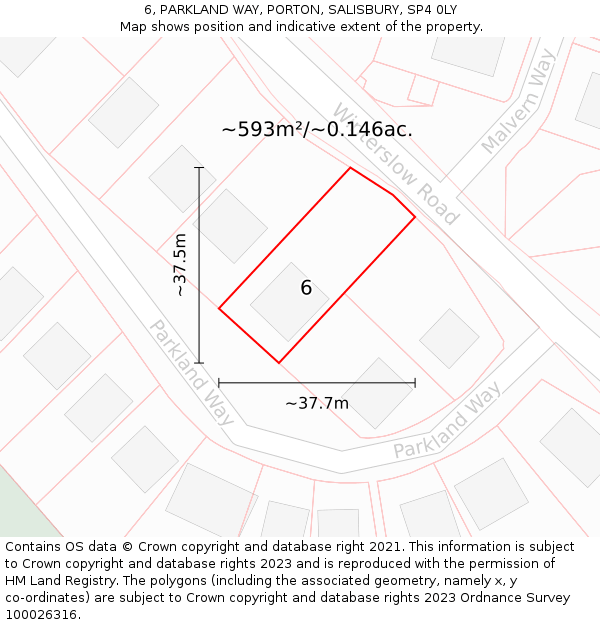 6, PARKLAND WAY, PORTON, SALISBURY, SP4 0LY: Plot and title map