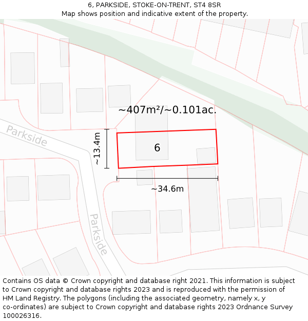 6, PARKSIDE, STOKE-ON-TRENT, ST4 8SR: Plot and title map