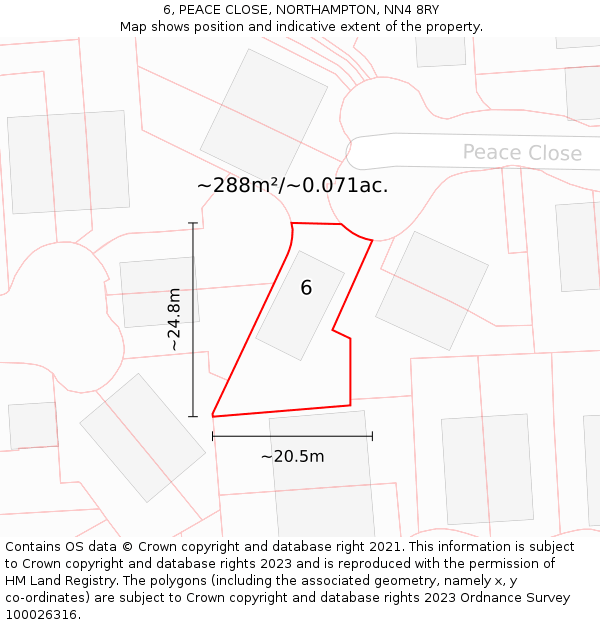 6, PEACE CLOSE, NORTHAMPTON, NN4 8RY: Plot and title map