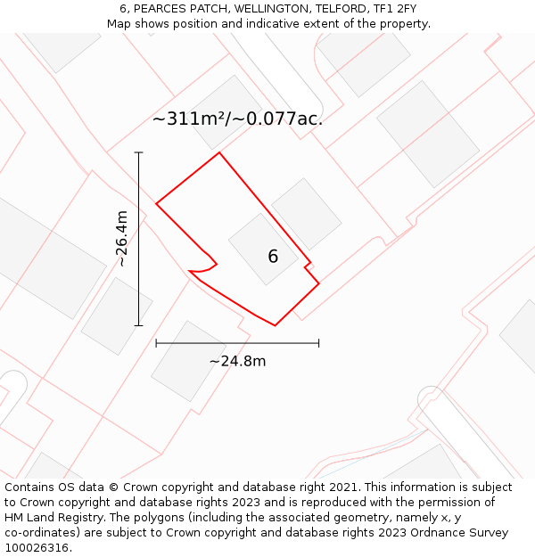 6, PEARCES PATCH, WELLINGTON, TELFORD, TF1 2FY: Plot and title map