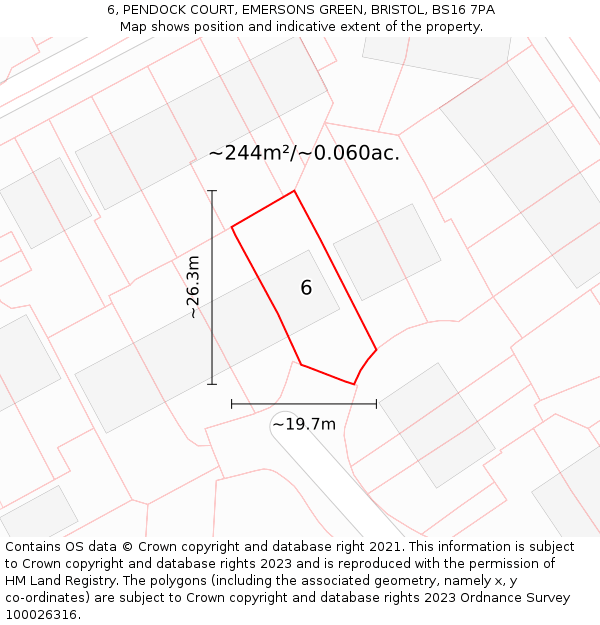 6, PENDOCK COURT, EMERSONS GREEN, BRISTOL, BS16 7PA: Plot and title map