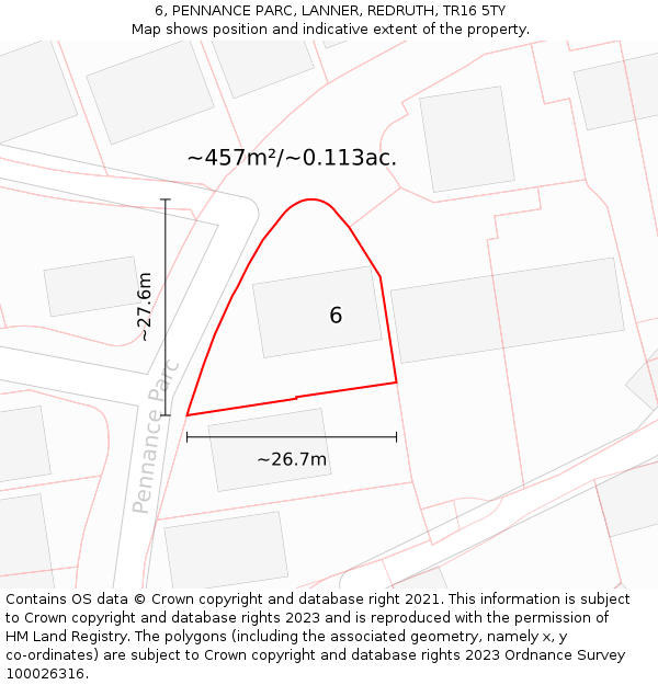 6, PENNANCE PARC, LANNER, REDRUTH, TR16 5TY: Plot and title map