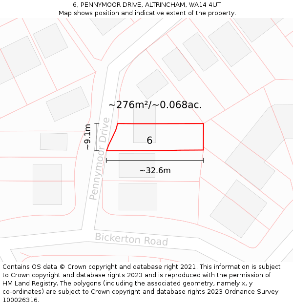 6, PENNYMOOR DRIVE, ALTRINCHAM, WA14 4UT: Plot and title map