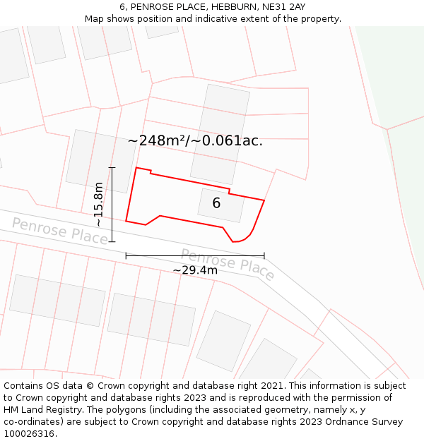 6, PENROSE PLACE, HEBBURN, NE31 2AY: Plot and title map