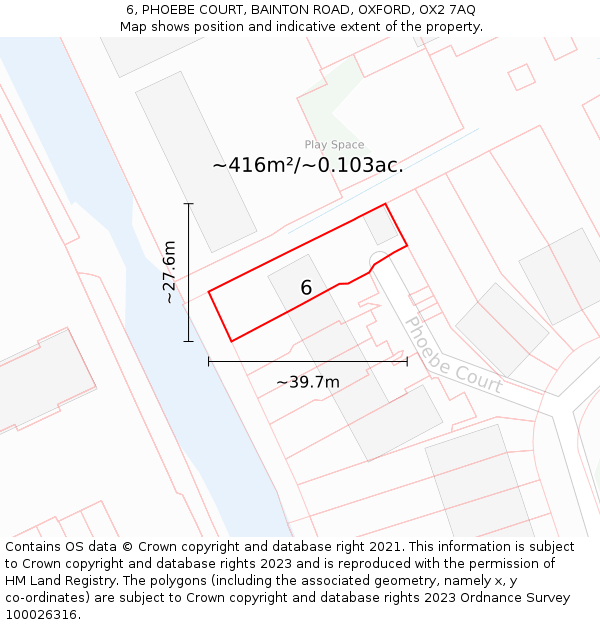 6, PHOEBE COURT, BAINTON ROAD, OXFORD, OX2 7AQ: Plot and title map