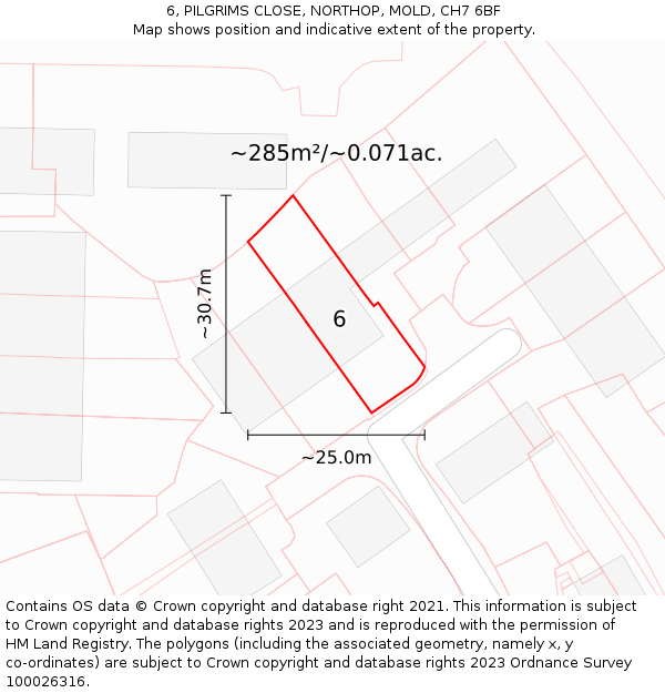 6, PILGRIMS CLOSE, NORTHOP, MOLD, CH7 6BF: Plot and title map